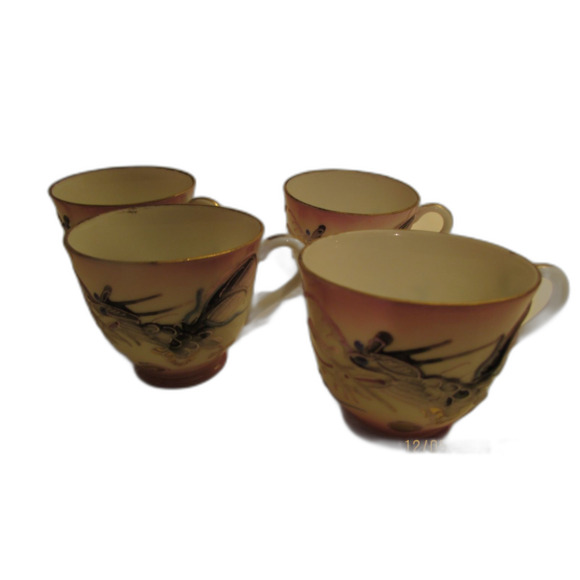 Dragon ware pink dragonware vintage set of 4 teacups moriage Japan - Picture 5 of 14